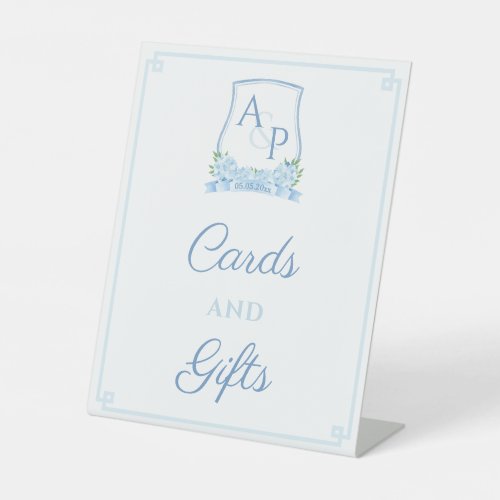 Timeless Blue White Wedding Crest Cards And Gifts Pedestal Sign