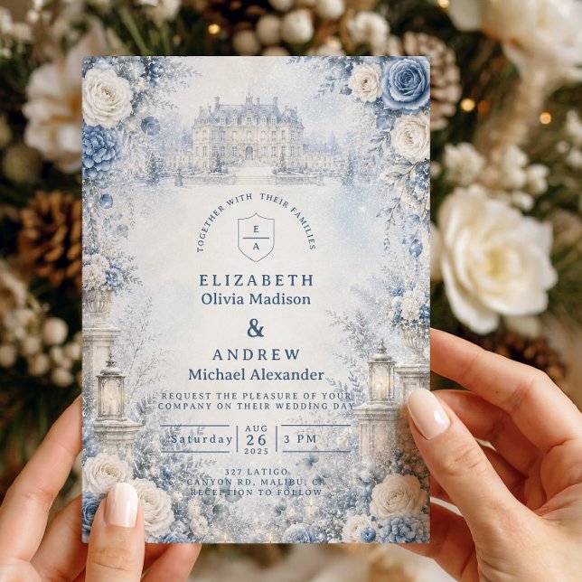 Timeless Blue Winter Wedding Invitation (Creator Uploaded)