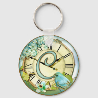 timeless bluebird whimsy initial letter C Keychain