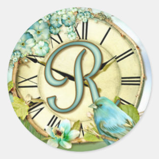 timeless bluebird whimsy initial letter R Classic Round Sticker