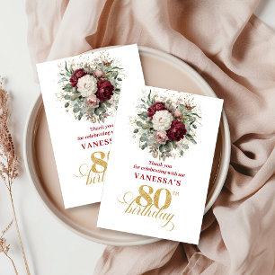 Timeless Blush Burgundy 80th Birthday Thank You  Card