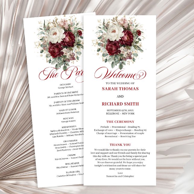 Timeless Blush Burgundy Floral Wedding Program (Timeless Blush Burgundy Floral Wedding Program)