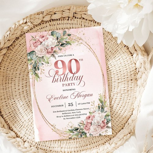 Timeless Blush Pink Gold Greenery 90th Birthday 
