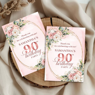 Timeless Blush Pink Gold Greenery 90th Thank You Card
