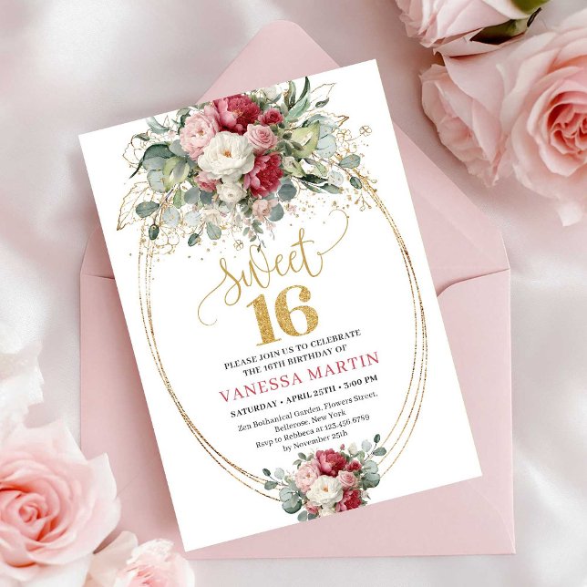 Timeless Blush White Greenery Sweet 16 Birthday  Invitation (Timeless Blush White Greenery Sweet 16 Birthday Invite)