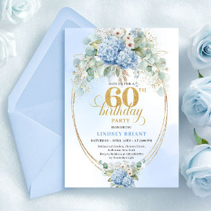 Timeless Bohemian Light Blue Floral 60th Birthday Invitation
