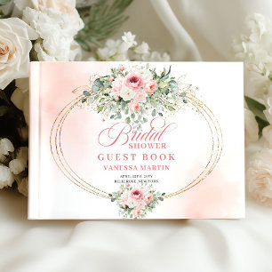 Timeless Boho Blush Roses Gold Bridal Shower Guest Book