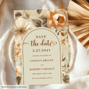 Timeless Boho Copper Beige Floral Save The Date Invitation