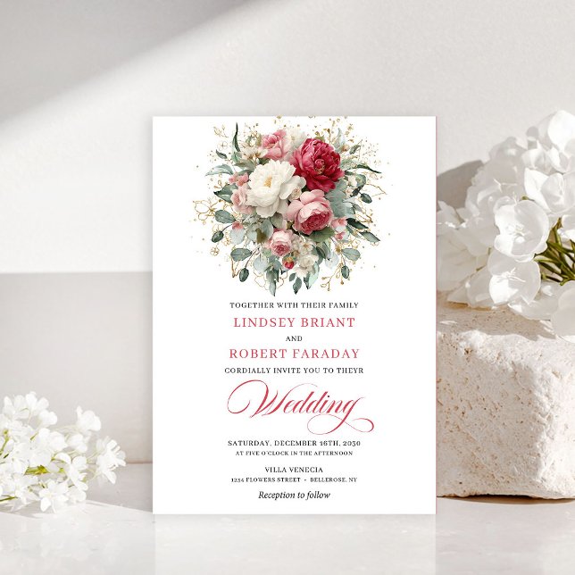 Timeless Boho Red Blush Floral Greenery Invitation (Timeless Boho Red Blush Floral Greenery Invitation)