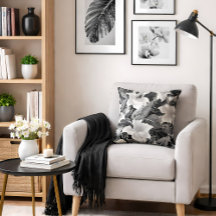 Timeless Botanical Black and White Throw Pillow
