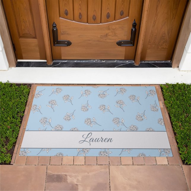 Timeless Botanical Bloom Soft Blue Monogram  Doormat (Outdoor)