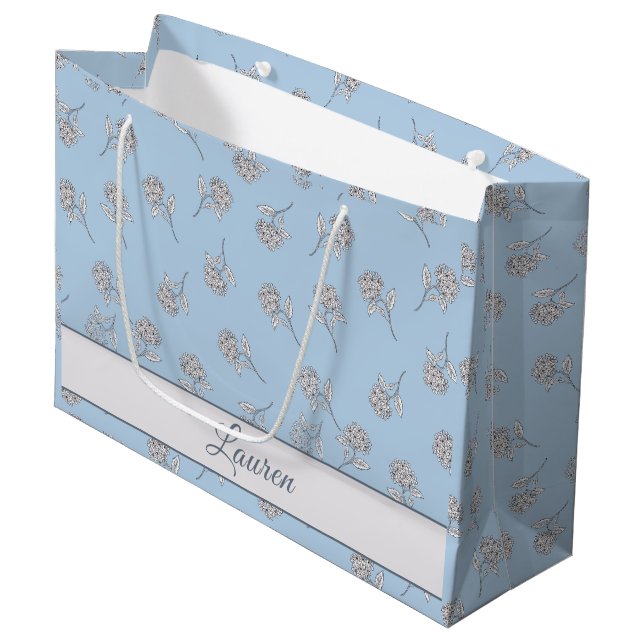  Timeless Botanical Bloom Soft Blue Monogram  Large Gift Bag (Front Angled)