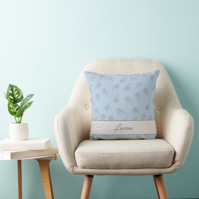 Timeless Botanical Bloom Soft Blue Monogram  Throw Pillow (Chair)