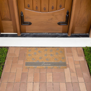 Timeless Botanical Bloom Soft Grey Monogram  Fiber Doormat