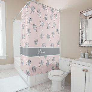 Timeless Botanical Bloom Soft Pink Monogram  Shower Curtain