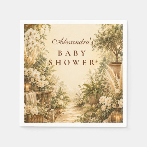 Timeless Botanical Boho Baby Shower Napkins