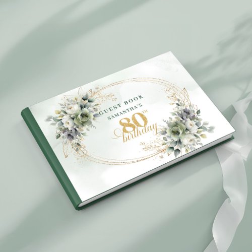 Timeless Botanical Gold 80th Birthday Sign In Book