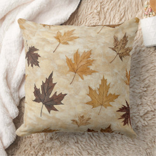 Timeless Botanical Harmony – Leaf in Warm Neutrals Throw Pillow