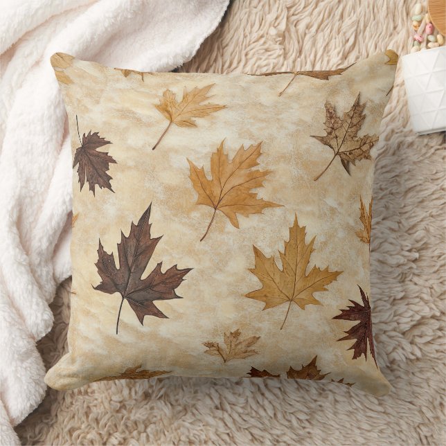 Timeless Botanical Harmony – Leaf in Warm Neutrals Throw Pillow (Blanket)