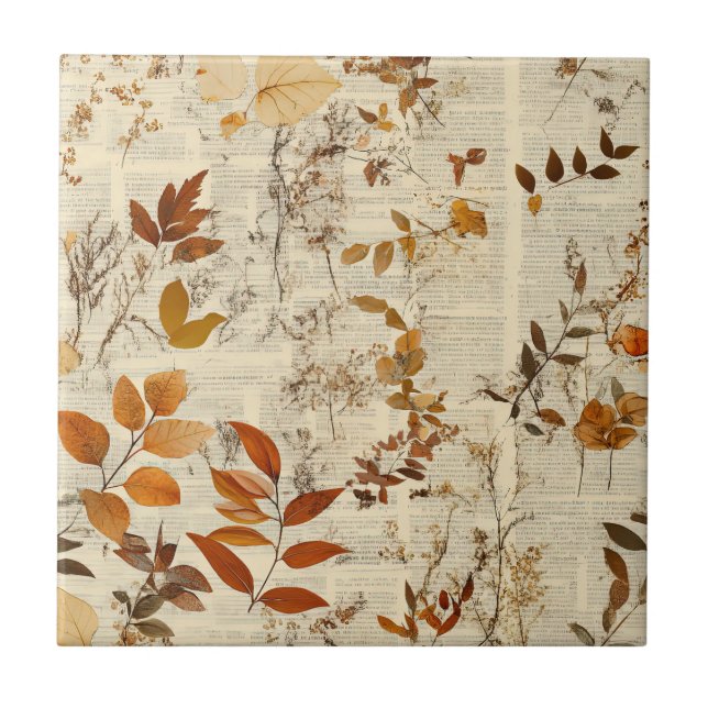Timeless Botanical – Leaf in Warm Neutrals (3) Ceramic Tile (Front)