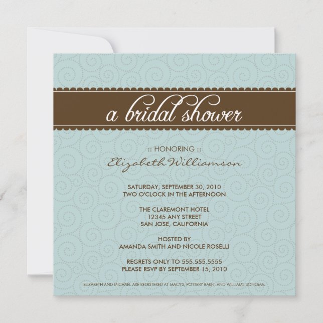 Timeless Bridal Shower Invite (aqua/chocolate) (Front)