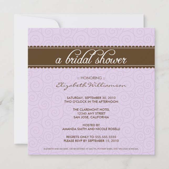 Timeless Bridal Shower Invite (lilac/chocolate) (Front)
