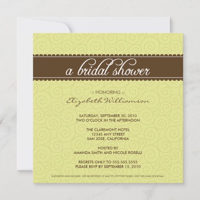 Timeless Bridal Shower Invite (lime/chocolate) (Front)