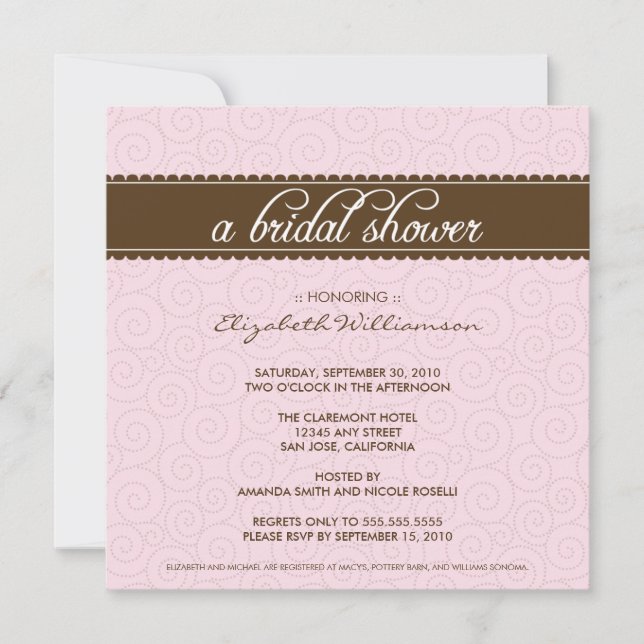Timeless Bridal Shower Invite (pink/chocolate) (Front)