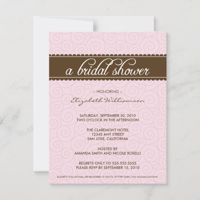 Timeless Bridal Shower Invite (pink/chocolate) (Front)