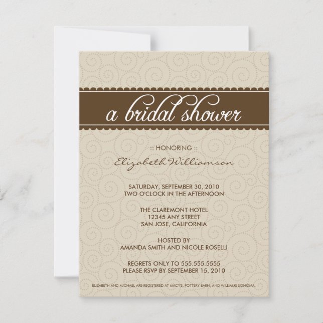 Timeless Bridal Shower Invite (taupe/chocolate) (Front)