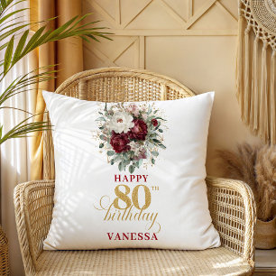 Timeless Burgundy Blush 80th Birthday Gift Throw Pillow