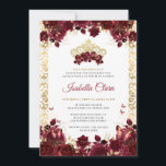 Timeless Burgundy Floral Gold Arch Quinceanera Invitation<br><div class="desc">Celebrate a Quinceañera in style with this Invitation,  featuring rich burgundy roses,  sparkling gold accents,  delicate butterflies,  and a regal crown at the center. Fully customizable with event details,  this elegant design sets the perfect tone for an unforgettable celebration.</div>