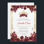 Timeless Burgundy Floral Gold Arch Quinceanera Invitation<br><div class="desc">Celebrate a Quinceañera in style with this Invitation,  featuring rich burgundy roses,  sparkling gold accents,  delicate butterflies,  and a regal crown at the center. Fully customizable with event details,  this elegant design sets the perfect tone for an unforgettable celebration.</div>