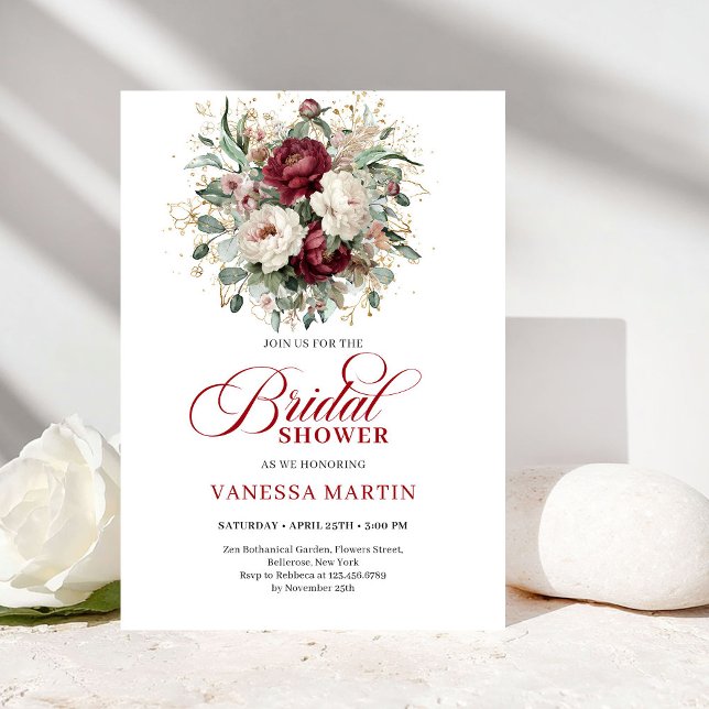 Timeless Burgundy Flowers Bridal Shower Invitation (Timeless Burgundy Flowers Bridal Shower Invitation)