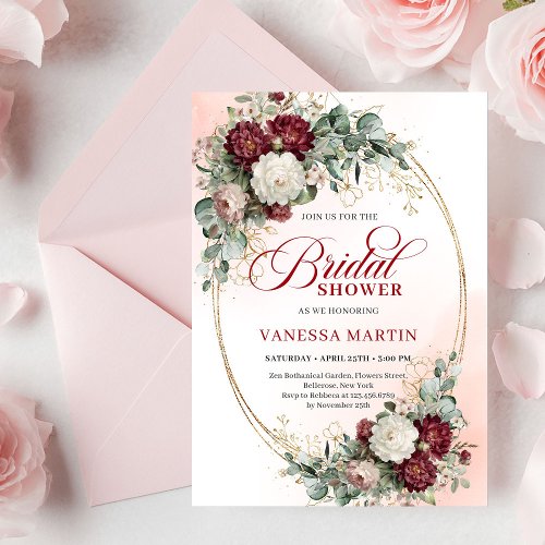 Timeless Burgundy Flowers with Gold Bridal Shower 