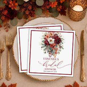 Timeless Burgundy Gold Eucalyptus autumn bridal sh Napkins