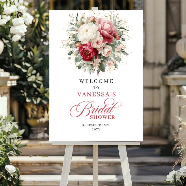 Timeless Burgundy Gold Floral Bridal Shower Welcom Poster (Timeless Burgundy Gold Floral Bridal Shower Welcome)