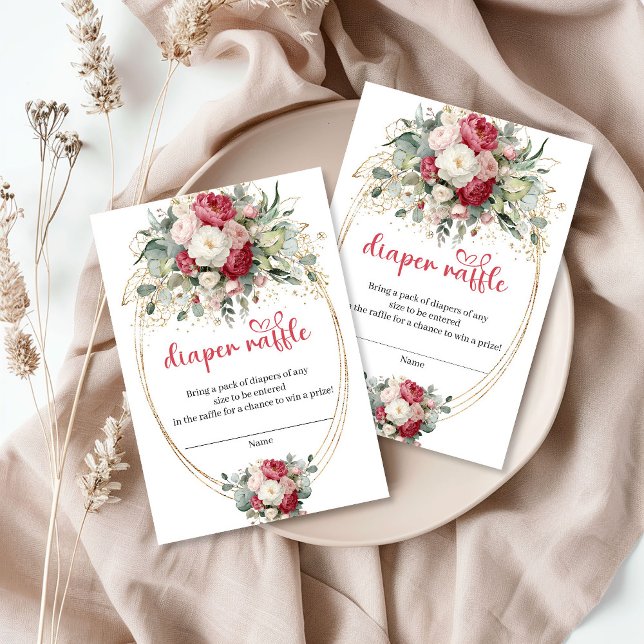 Timeless Burgundy Gold Floral Diaper Raffle Enclosure Card (Timeless Burgundy Gold Floral Diaper Raffle)