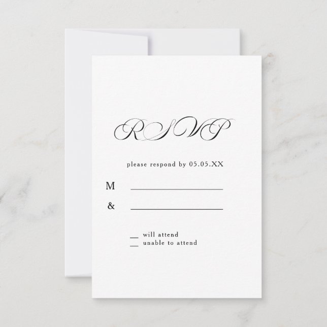 Timeless Calligraphy Classic White Wedding RSVP (Back)