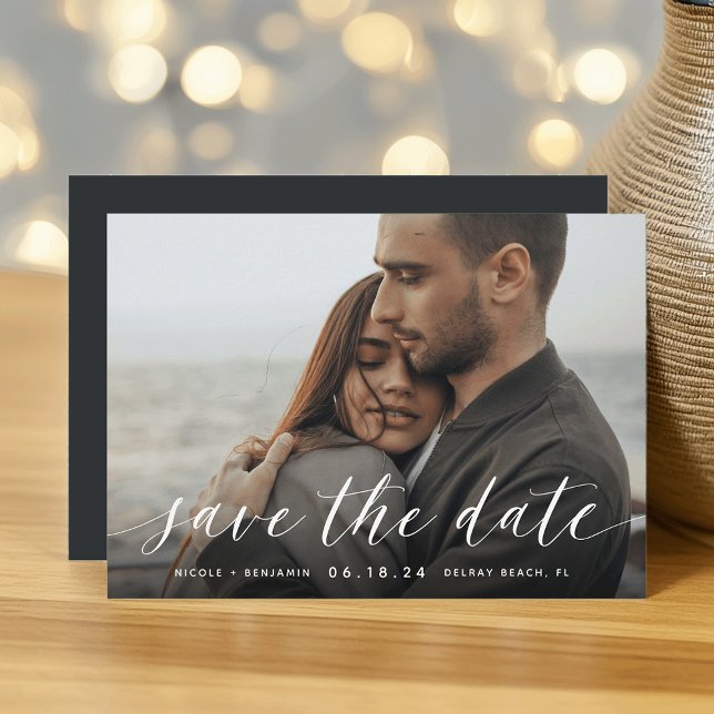 Timeless Calligraphy | Horizontal Photo Save The Date (Creator Uploaded)