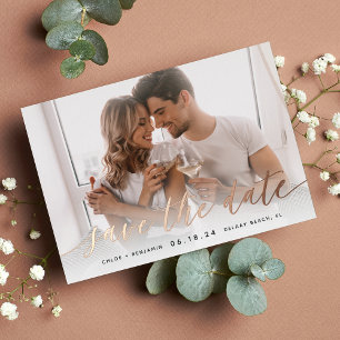 Timeless Calligraphy Photo Save the Date Foil Invitation