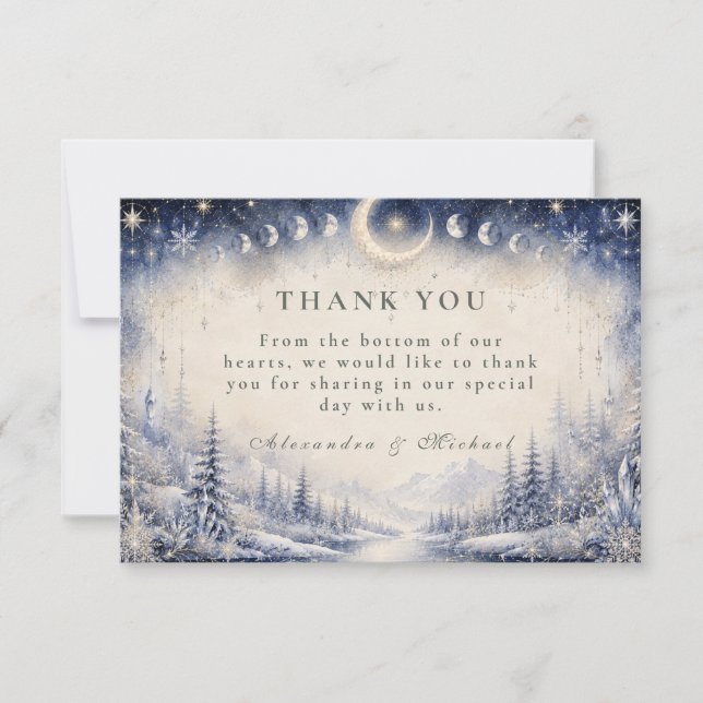 Timeless Celestial Winter Wedding Thank You Card (Front)