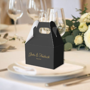 Timeless Charcoal Black and Gold Wedding Favor Boxes