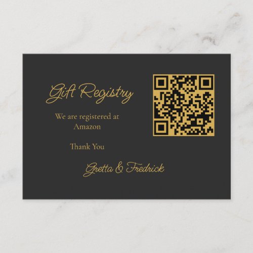 Timeless Charcoal Black and Gold Wedding Registry  Enclosure Card