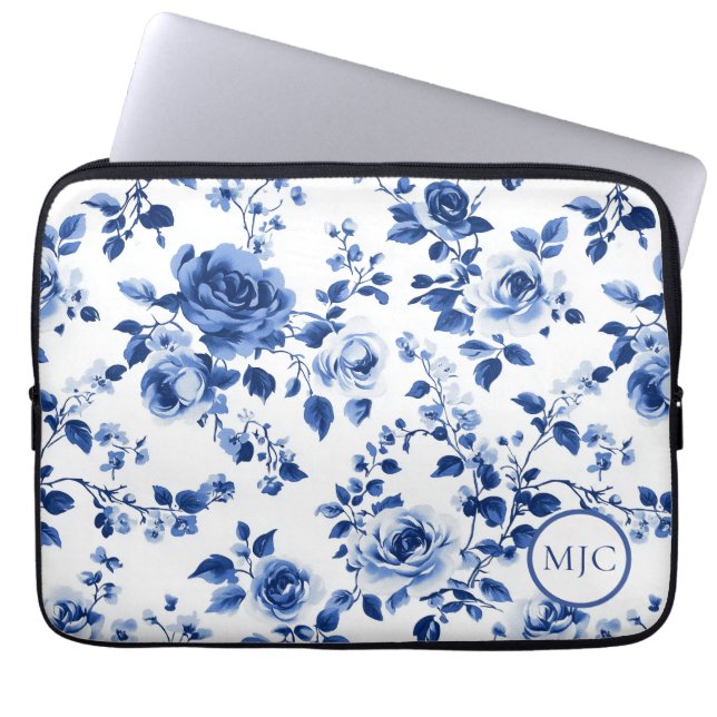 Timeless Charm: Blue Toile Rose iPad Smart Cover (Front)