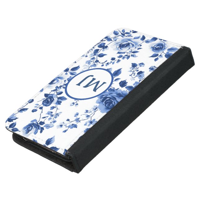 Timeless Charm: Blue Toile Rose Samsung Galaxy S5  Wallet Case (Top)