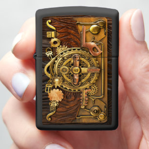 Timeless Charm: Clock Adorning Wooden Wall Zippo Lighter