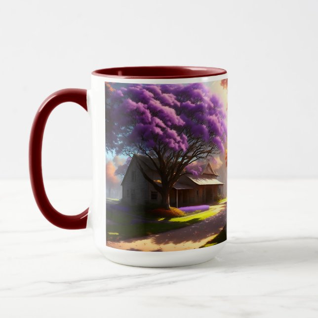 "Timeless Charm: Farmhouse and the Old Jacaranda  Mug (Left)