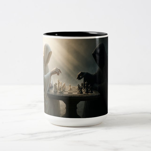 Timeless Chess Battle Two-Tone Coffee Mug (Center)