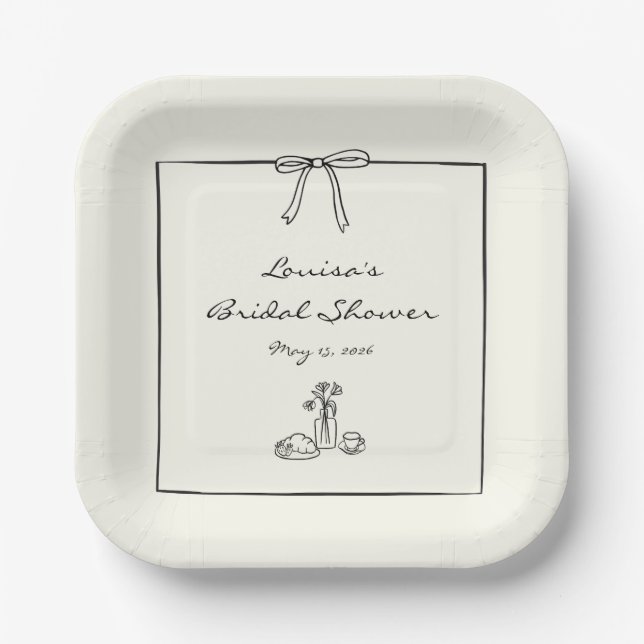 Timeless Chic Coquette Bow Bridal Shower Brunch  Paper Plates (Front)